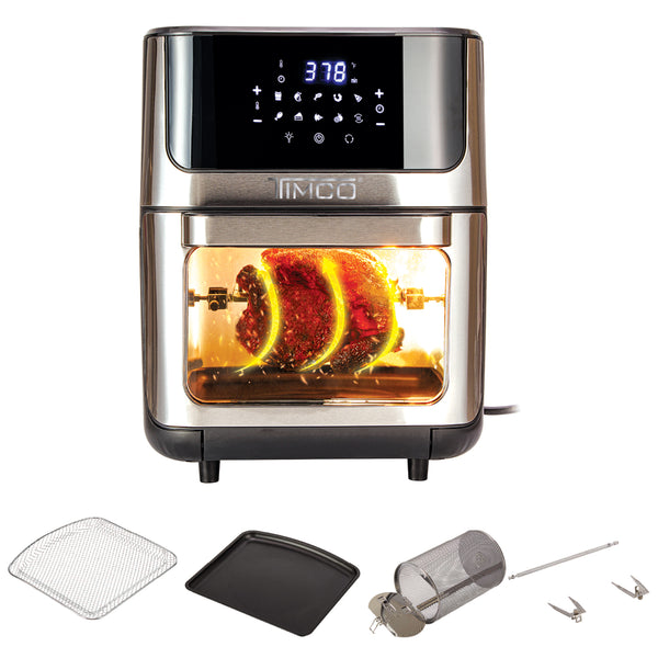 Freidora de Aire Eléctrica con Rotación 12 L Horno Conveccion Multifuncional 10 preajustes Temporizador digital Pantalla táctil Timco AF009