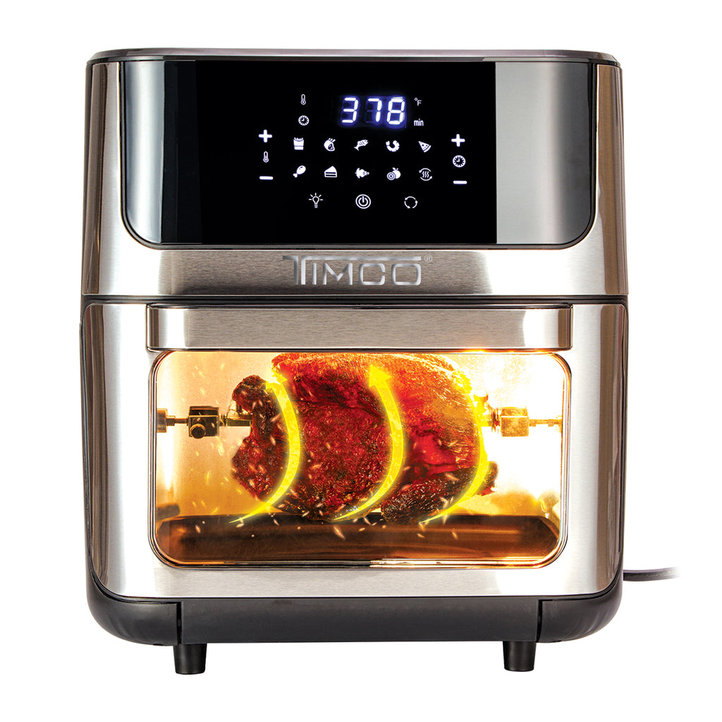 Freidora de Aire Eléctrica con Rotación 12 L Horno Conveccion Multifuncional 10 preajustes Temporizador digital Pantalla táctil Timco AF009