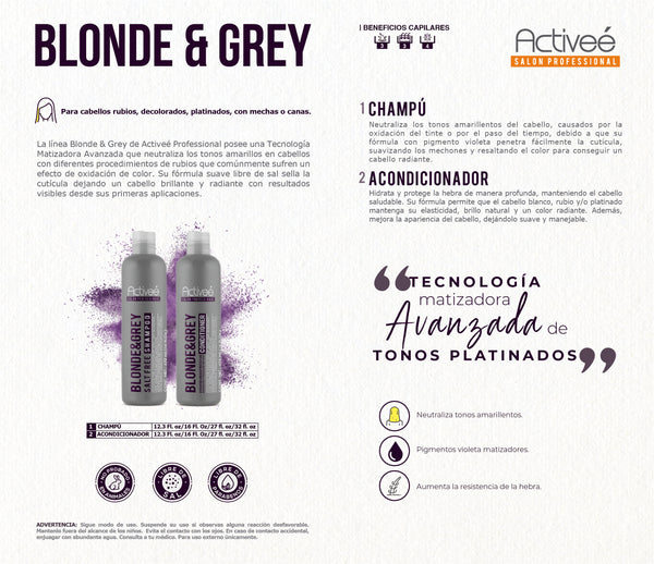 Tratamiento Capilar Activee Professional Blonde & Grey Reduce la Oxidacion del Cabello con Canas y Decolorado dandole un tono plateado natural